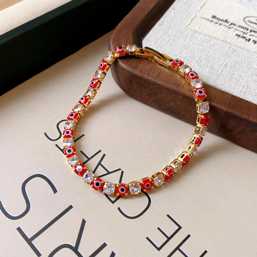 Jewelry Simple Style Classic Style Geometric Eye Copper Glass Zircon 18K Gold Plated Inlay Bracelets