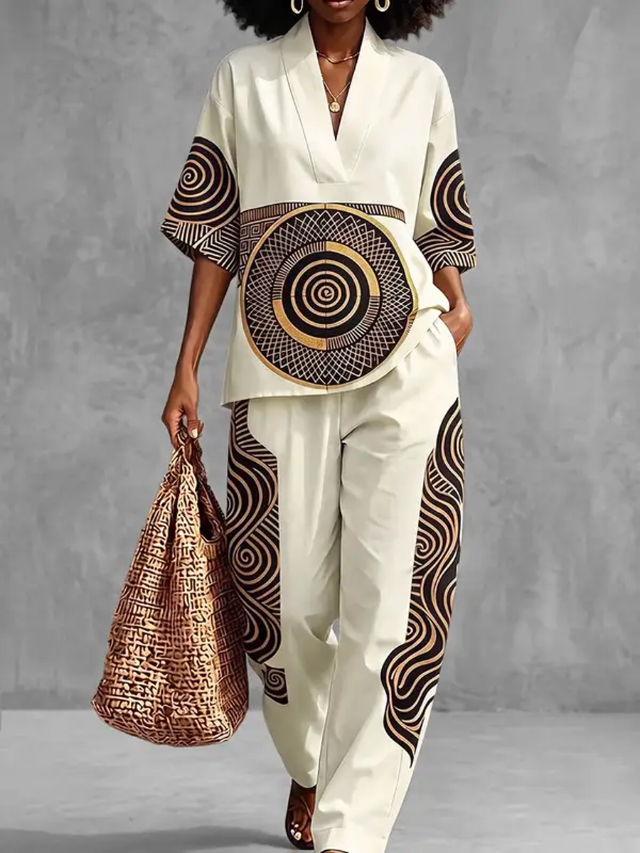 Contrasting color patchwork outfit