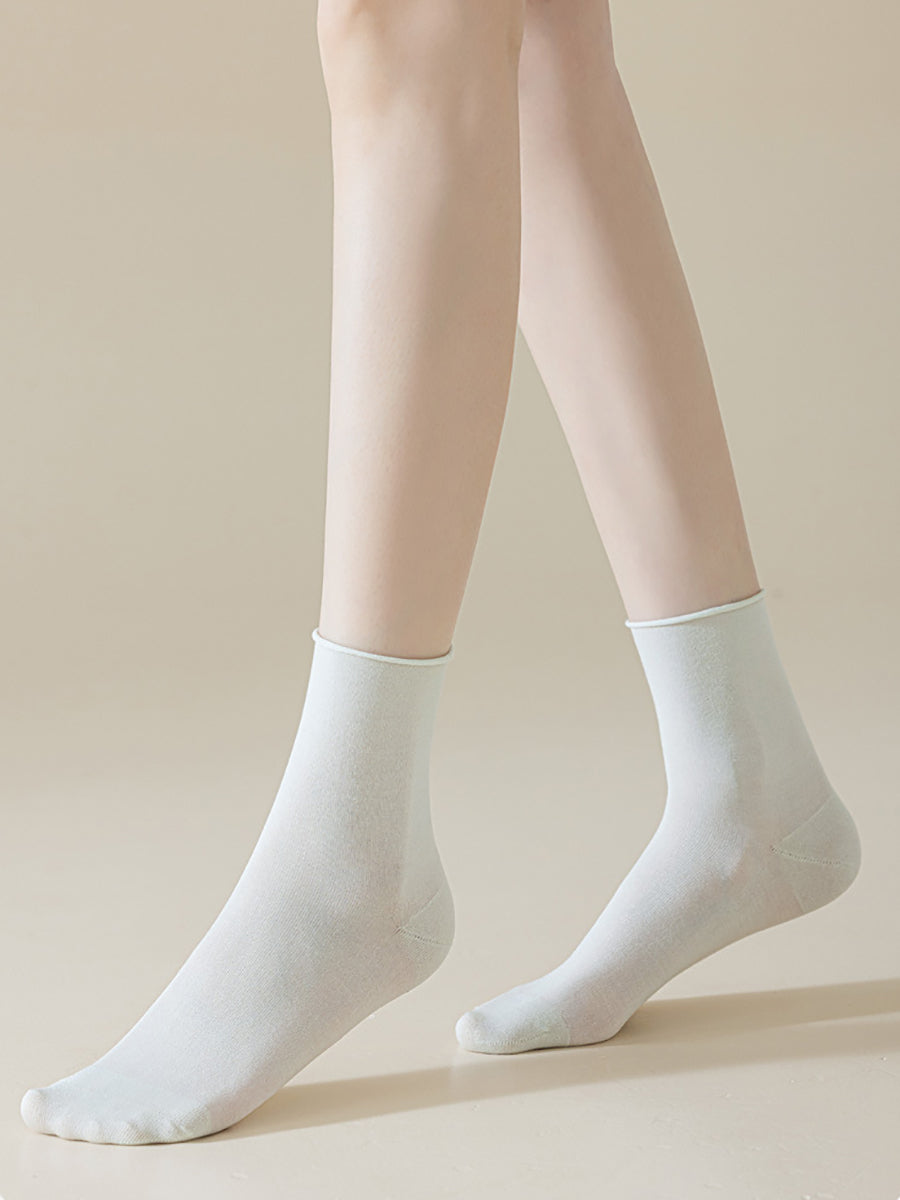 6 Pairs Women Mulberry Silk Mid-Calf Socks – Summer Lightweight Crew Socks