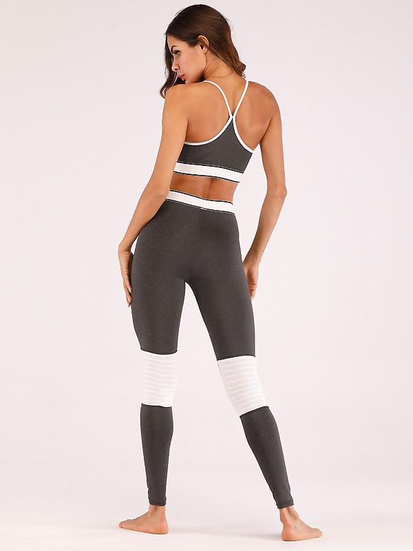 Color Block Sports Bra And Leggings Suits