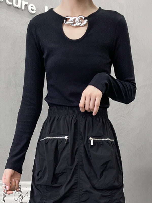 Stylish Round-Neck Long Sleeves T-Shirt Tops