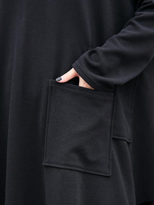 Loose Black Round-neck Asymmetric T-shirt Dress