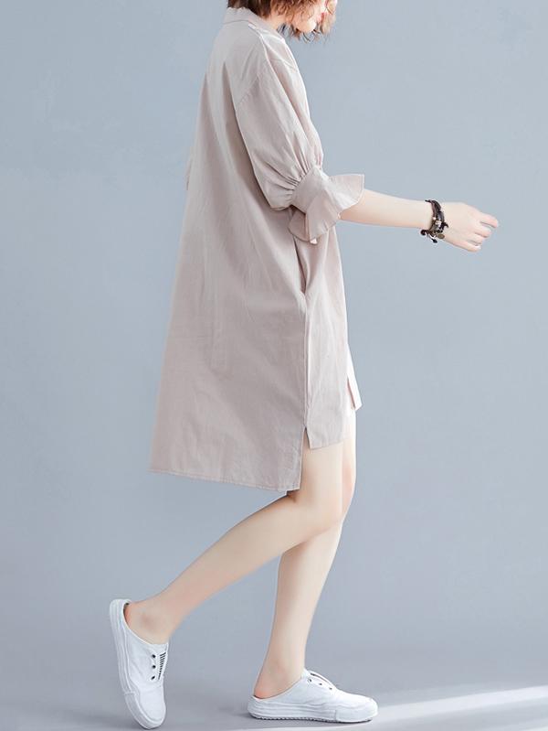 Casual V-neck Shirt Dress