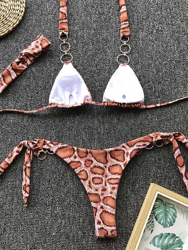 Lace Up Snakeskin Bikini Swimsuit
