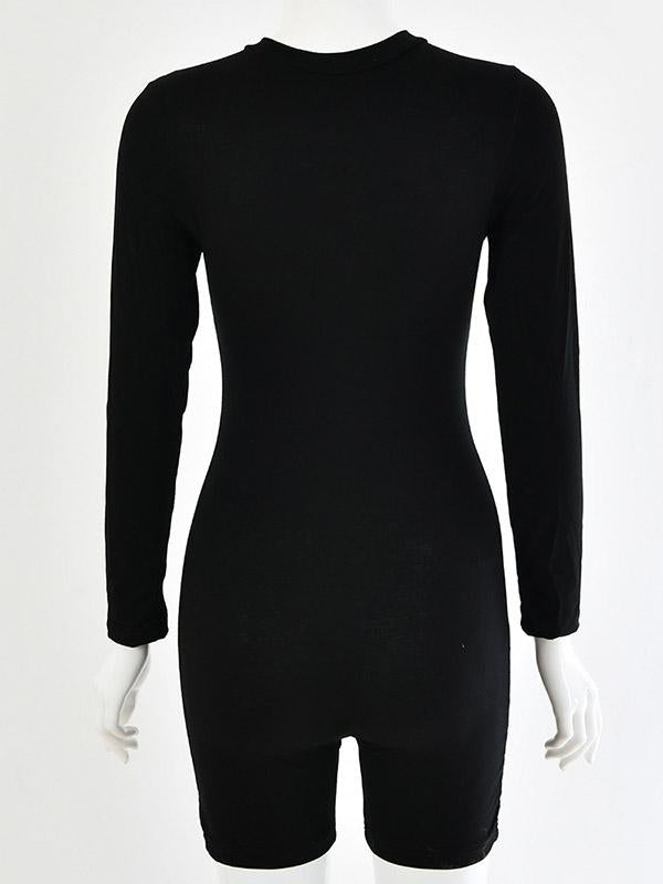 Sexy Wrap Long Sleeves Solid Zipper Rompers