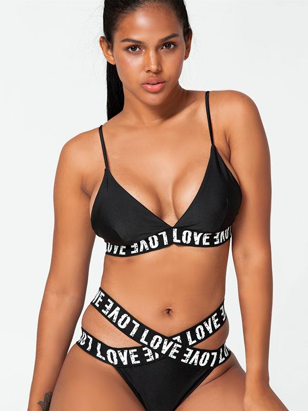 Sporty Bandage Split Bikini Swimsuit