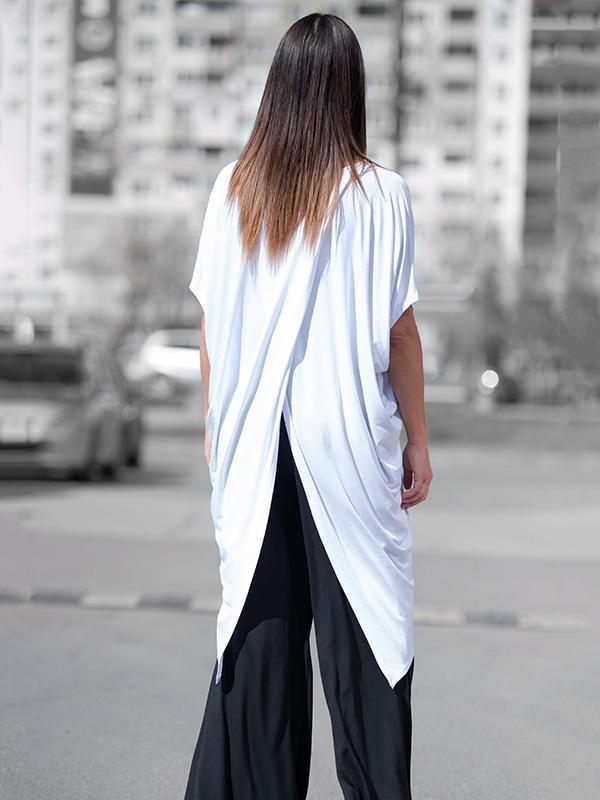 White Cropped Split Joint Batwing Sleeves T-Shirt Tops