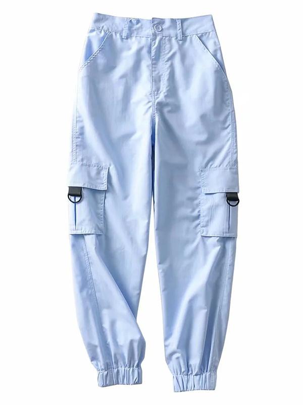 Solid Color Loose Pockets Casual Pants Bottoms