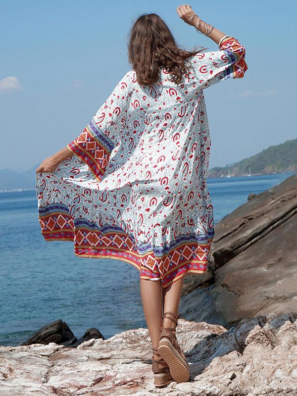 Sun-protected Printed Beach Long Cover-ups