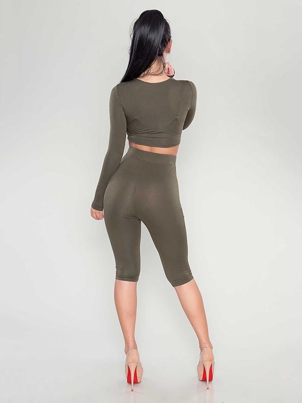 Solid Long Sleeve Tee And Leggings Suits