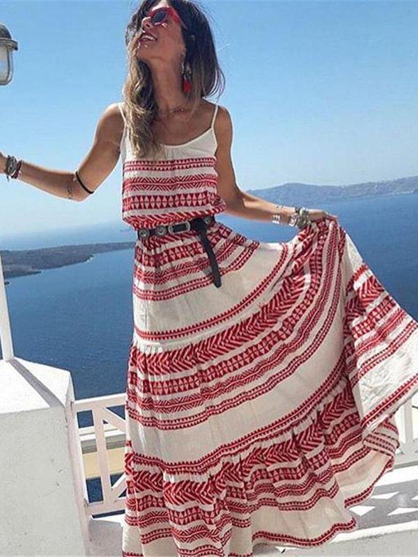 Beach Printed Spaghetti-neck Maxi Dress
