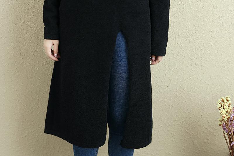 Women Autumn Long Sleeve Slit Wine Red Casual Long Shirt