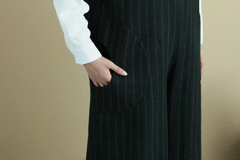 Fashionable Women Vertical Stripe With Pocket Blue Rompers Jumpsuit