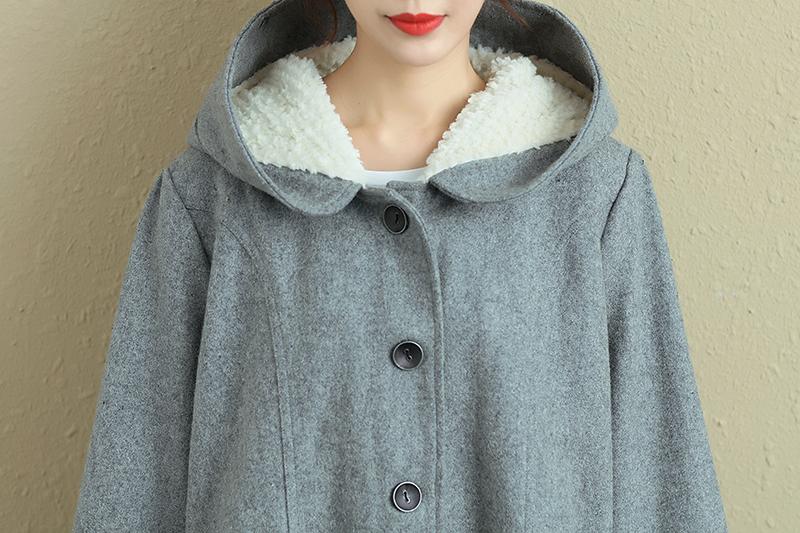Women Hoodies Single Breasted Trumpet Sleeves Gray Coat