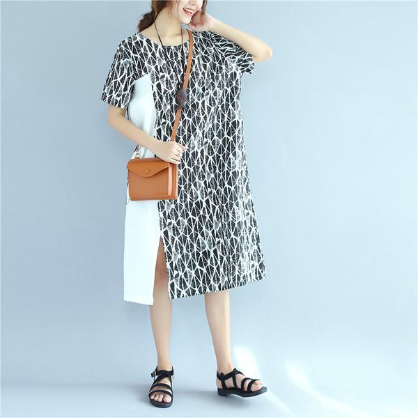 Linen Blue Round Neck Loose Commuter Dress