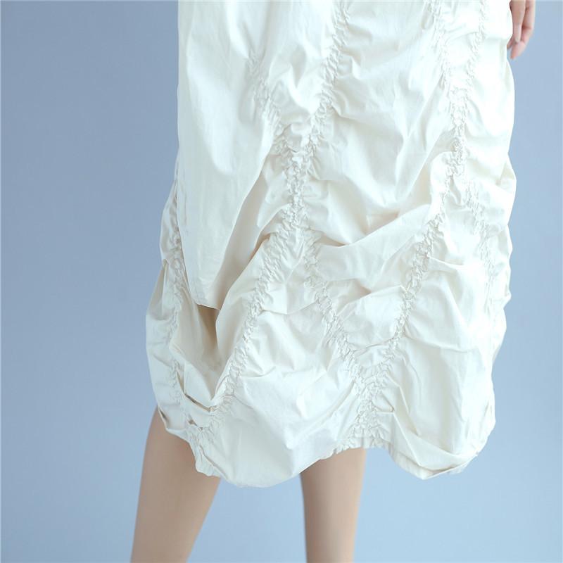 Cotton Women Loose Folded Summer Irregular Black Dress