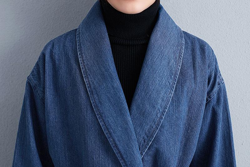 Women Casual Loose Long Sleeve Blue Denim Coat