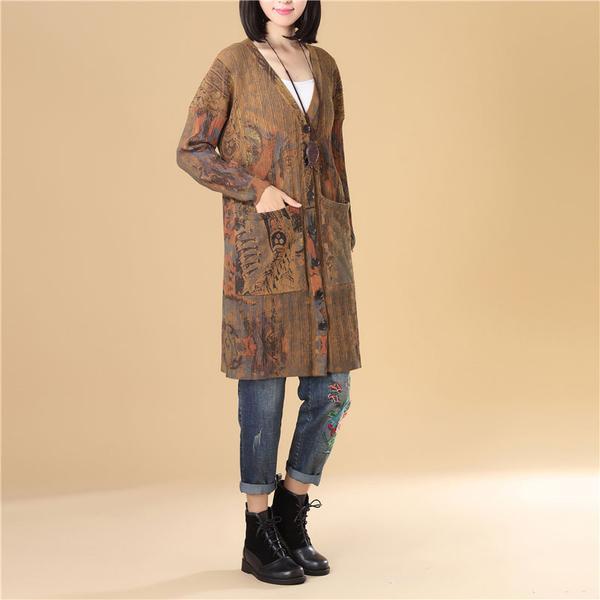 Printing Women Single Breasted Long Sleeve Jacquard Sweater Dress