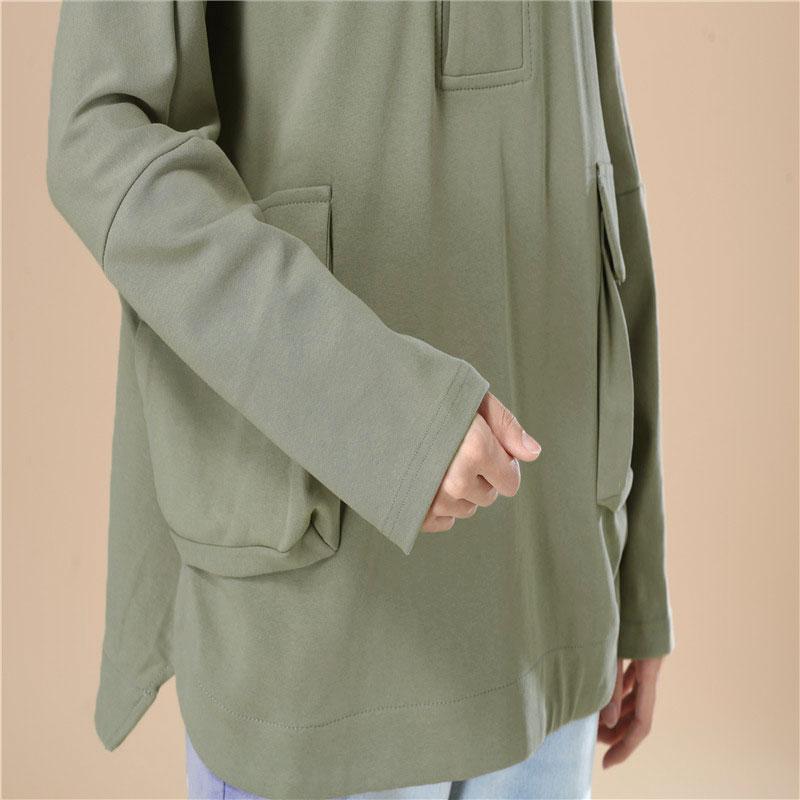 Leisure Women Autumn Long Sleeves Army Green Hoodie Shirt