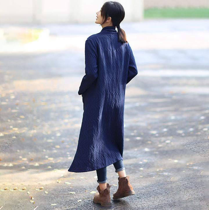 Red Retro Pockets Side Slit Long Sleeve Plain Cardigan Coat