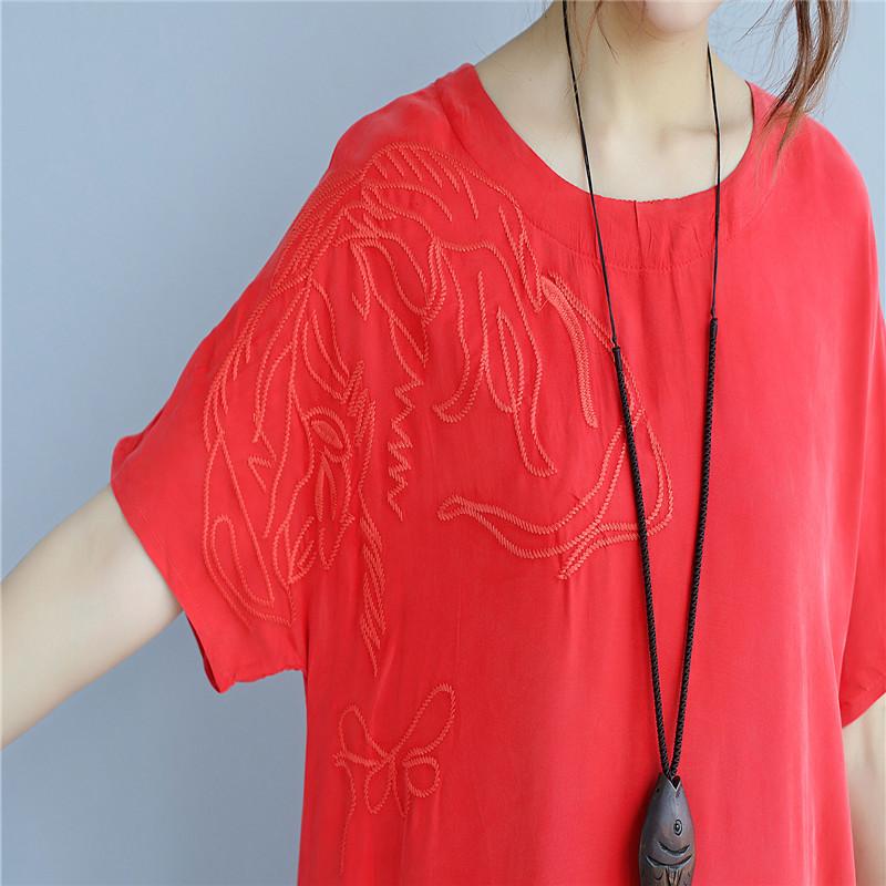 Retro Women Embroidery Summer Loose Casual Cuprammonuium Purple Dress
