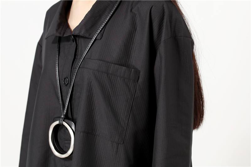 Polo Collar Solid White Long Sleeve Pockets Buttons Side Slit Dress