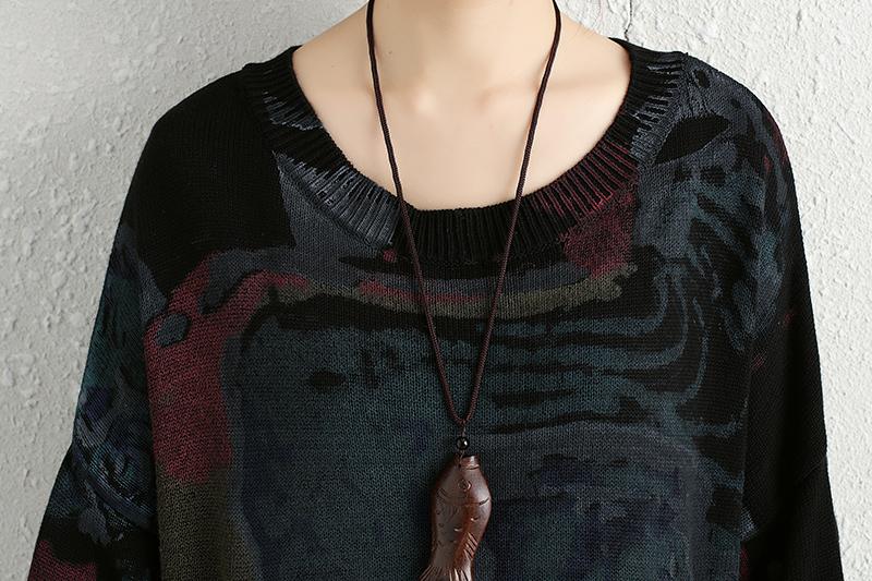 Women Autumn Casual Long Sleeve Printing Pockets Slit Sweater Shirt