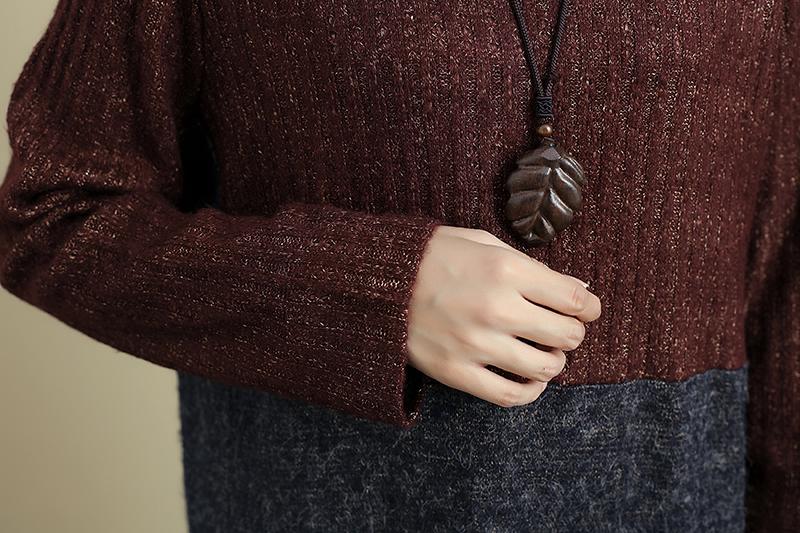 Autumn Women Round Neck Long Sleeve Splitting Sweater Dress