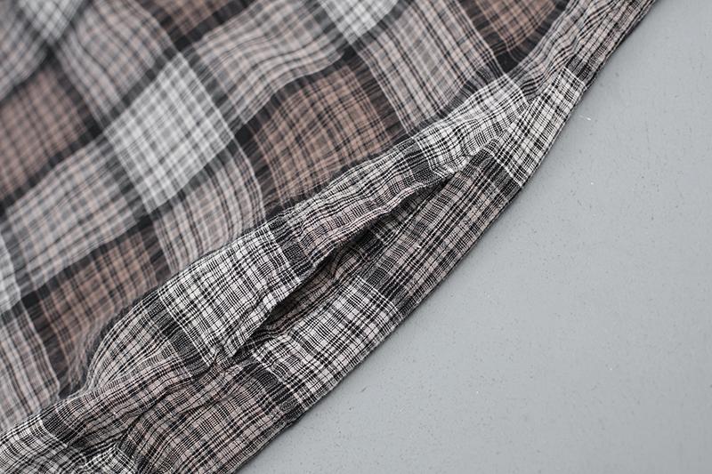 Women Cotton Linen Dress Casual Plaid Dress