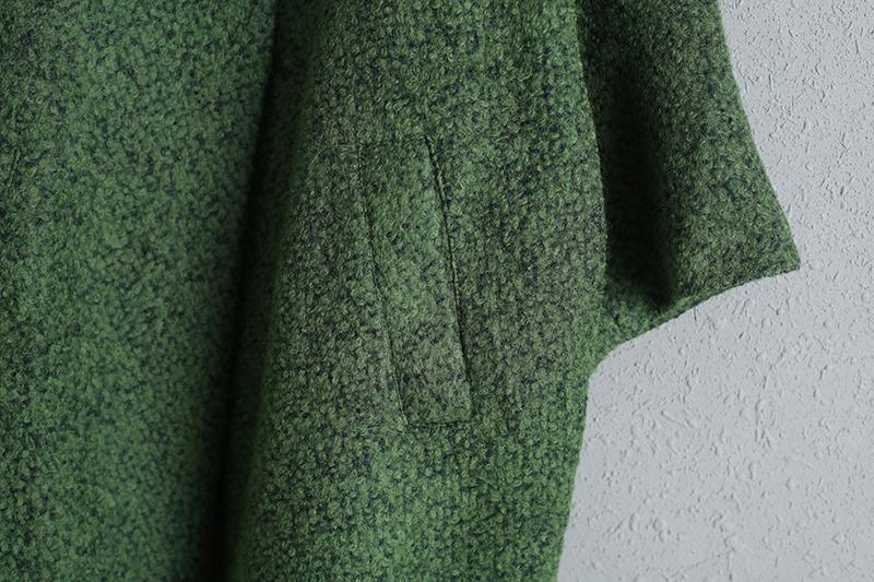 Women Casual Green Woolen Overcoat with Breasted