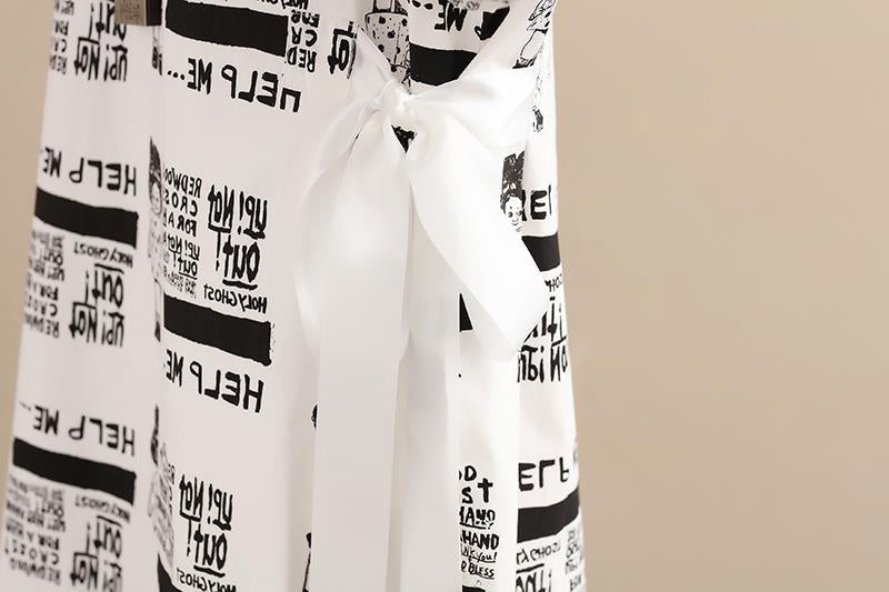 Stylish Exotic Printing Women Cotton Long Sleeves White Dress