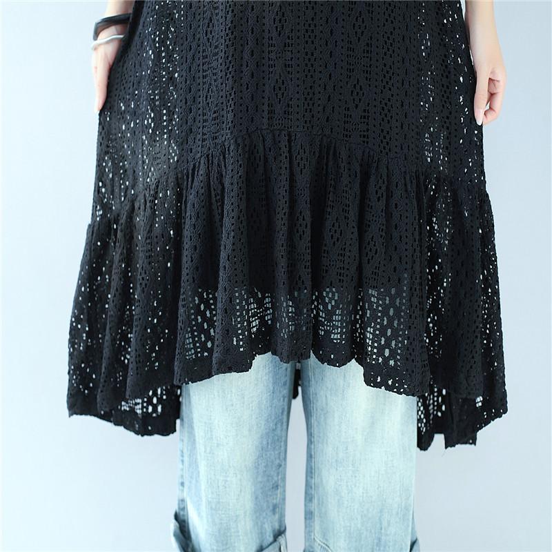 Elegant Hollow Sleeveless Cotton Woman Black Vest Dress