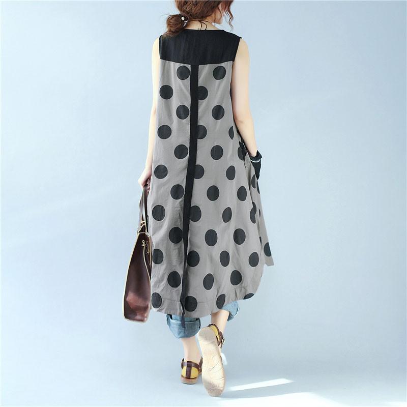 Splicing Women Loose Casual Printing Dot Lacing Splitting Coffee Dress¡¡