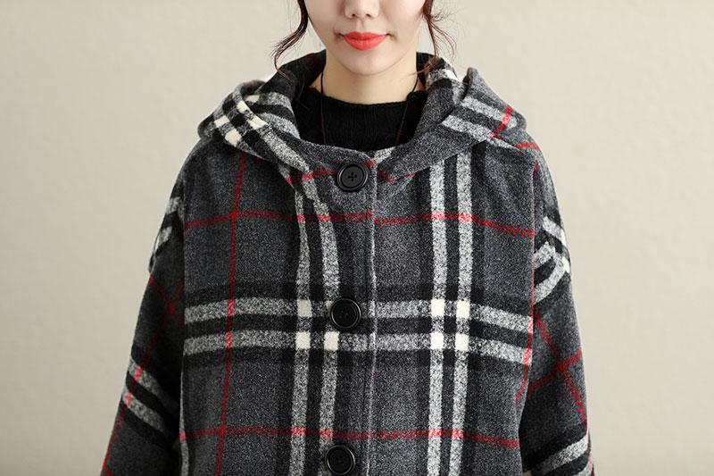 Hoodie Button-Front Long Sleeve Lattice Pockets Coat