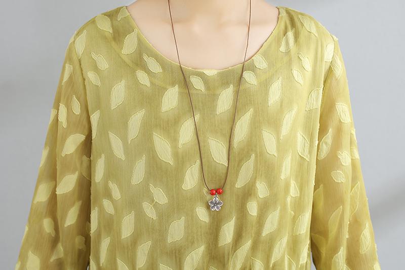 Women Lining Round Neck Long Sleeve Red Pleated Dress