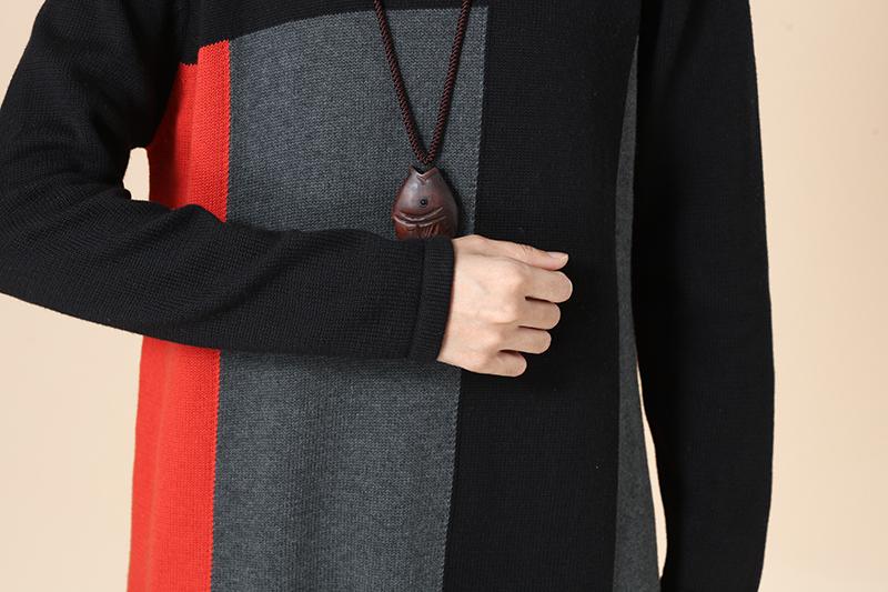 Women Stripe Casual Loose Navy Blue Long Sleeve Sweater Blouse