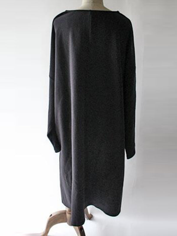 Casual Loose Solid Color Split-Side High-Low V-Neck Long Sleeves Sweatshirt