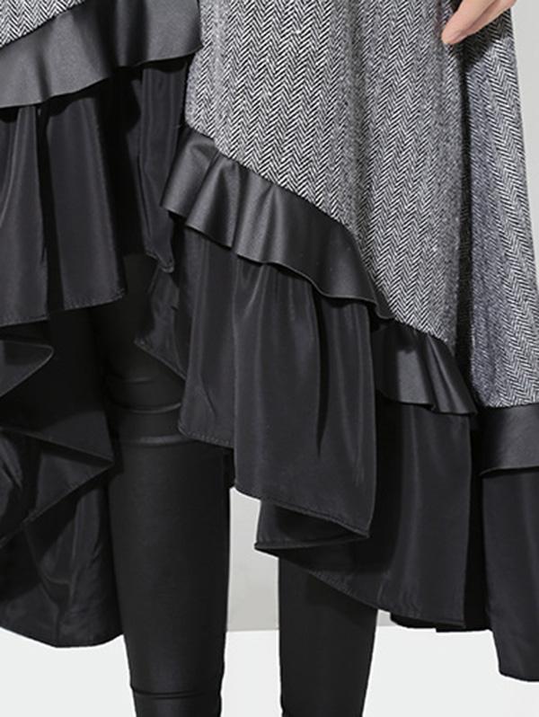 Loose Split-joint Falbala Lapel Blouse Dress