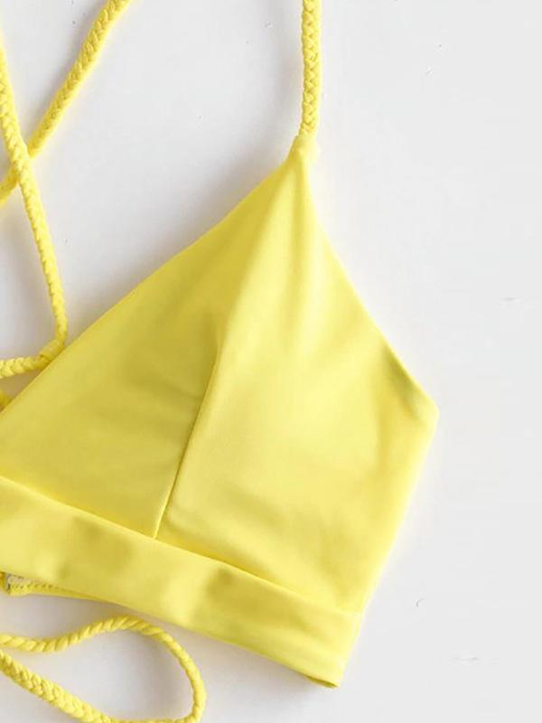 Solid Color & Floral-Print Three-Piece Split Bikini Swimsuit