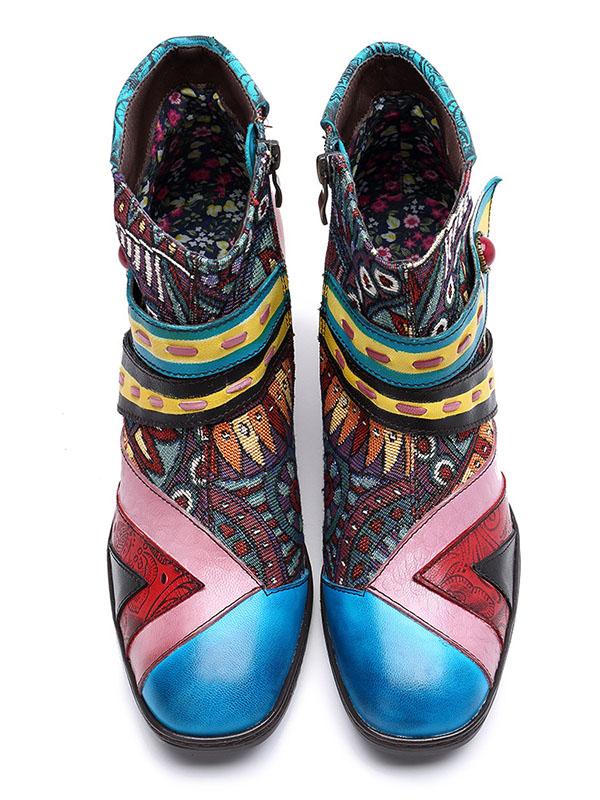 Vintage Split-joint Zipper Mid Heels Booties