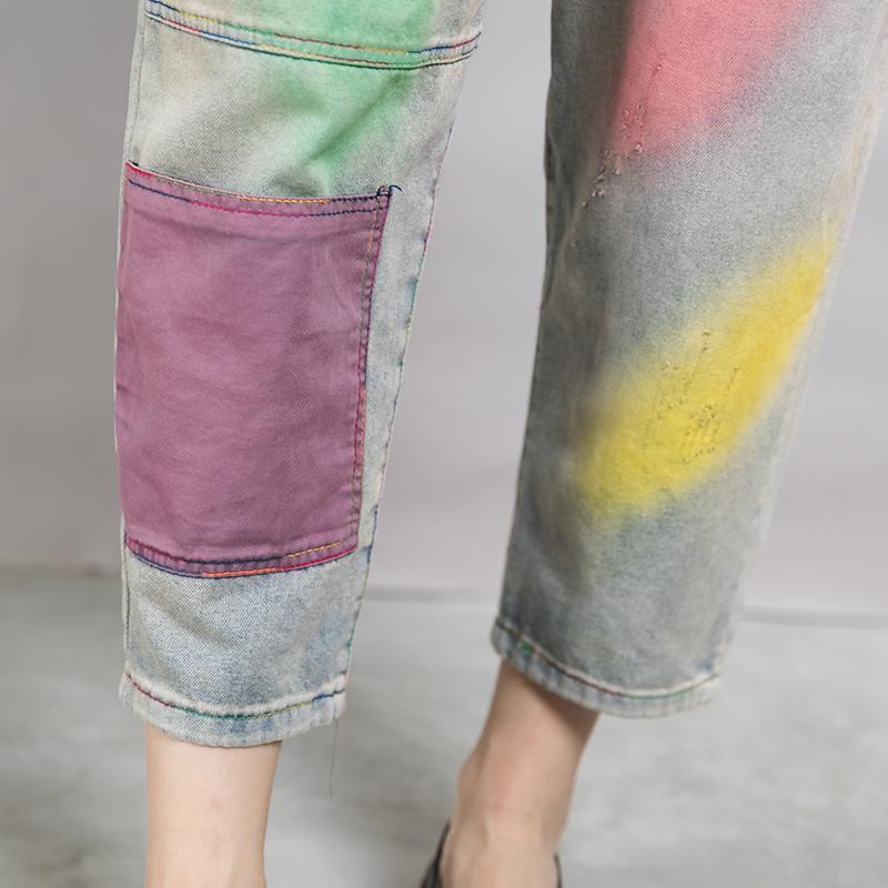 Casual Printing And Dyeing Frayed Jeans