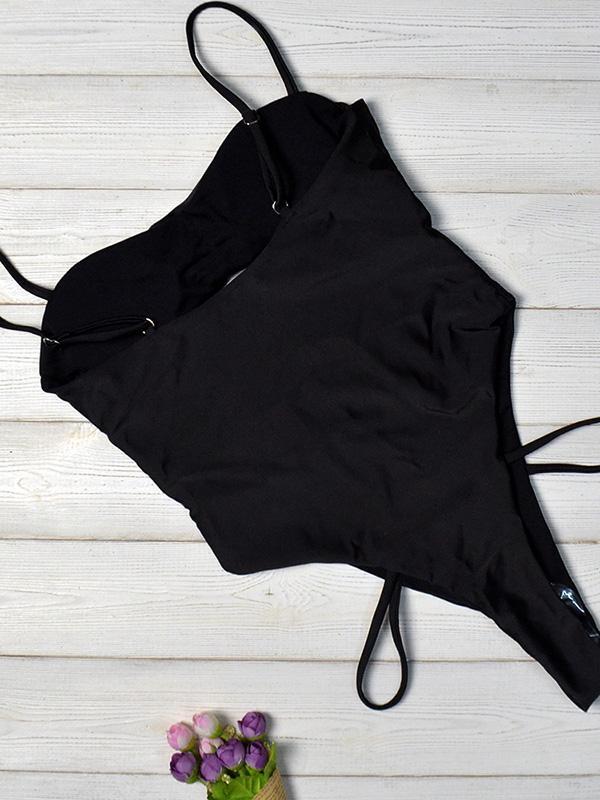 Solid Bandage One-piece Swimwear