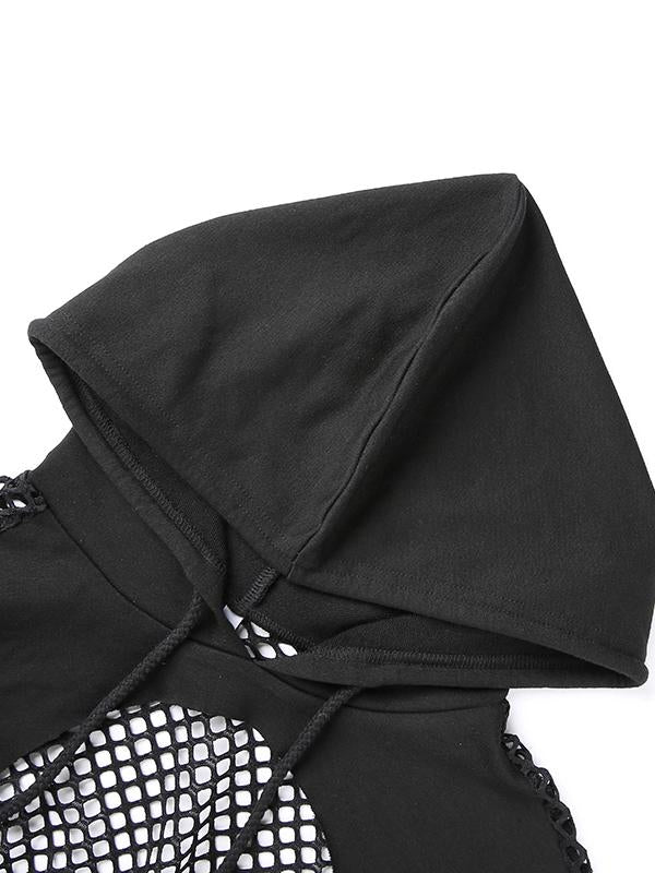 Fashion Split Joint Gauze Short Hoodies&Sweatshirt Tops