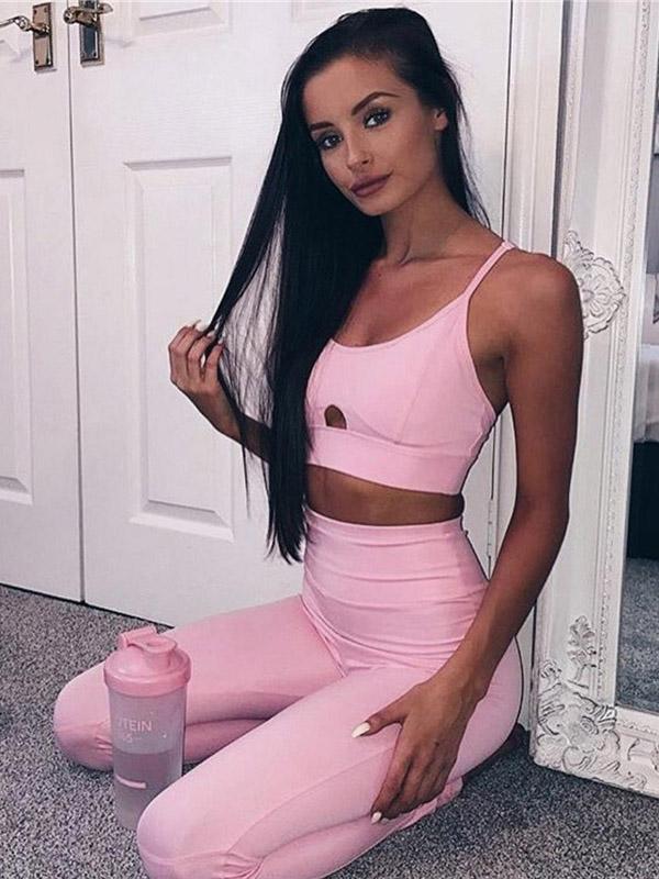 Solid Hollow Bra & Leggings Suits