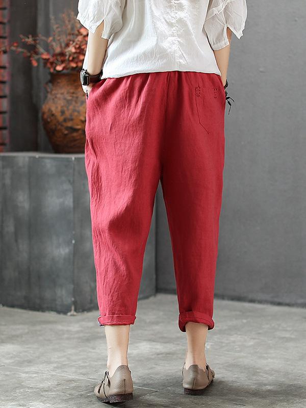 Vintage Loose Split-joint Elastic Waist Design Harem Pants