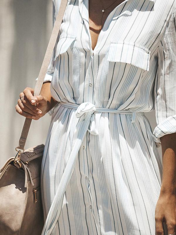 Simple Bohemia Striped Shirt Maxi Dress
