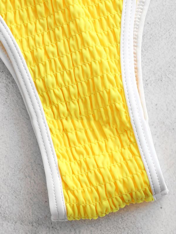 Yellow Ruffled Lace-Up Bikini Swimsuit
