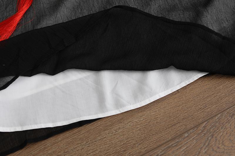 Black Summer Fake Two-piece Pockets Retro Tassel Dress