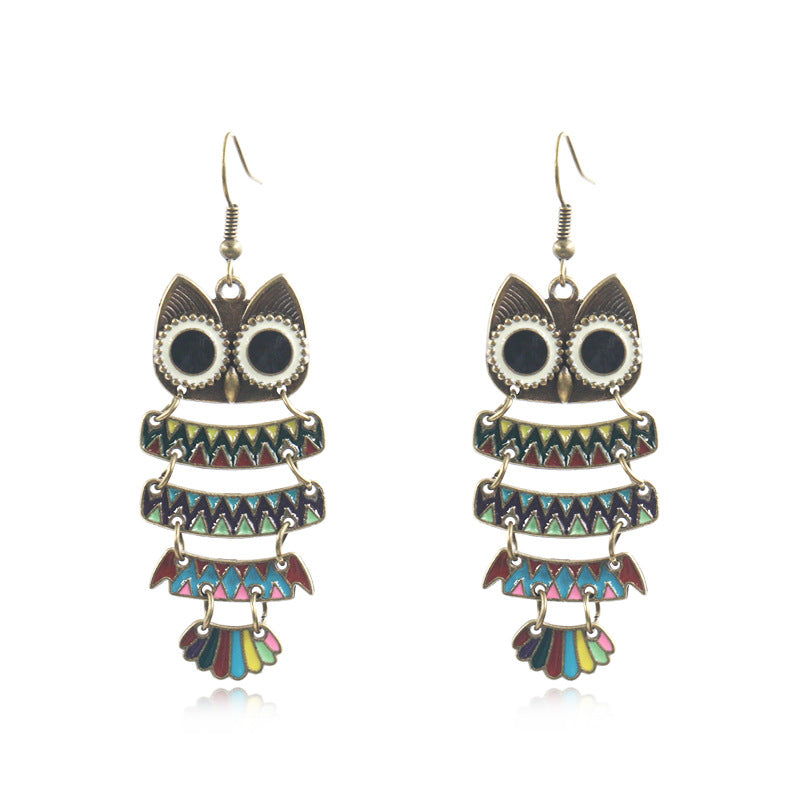 Fashion oil dripping alloy owl earrings