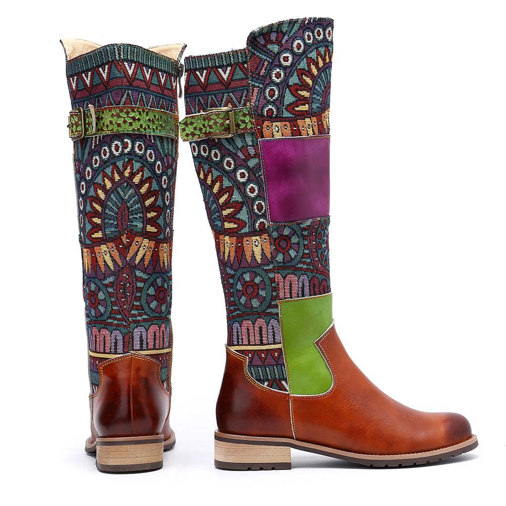 Vintage leather stitching and knee-length boots